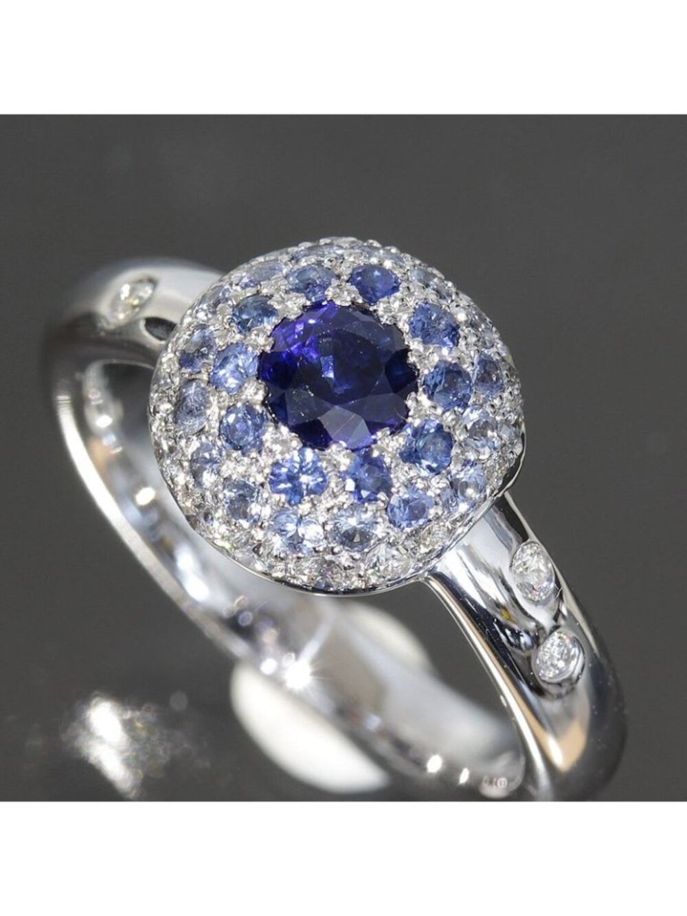 Chanel Sapphire Diamond Ring 18K White Gold 750 E0969